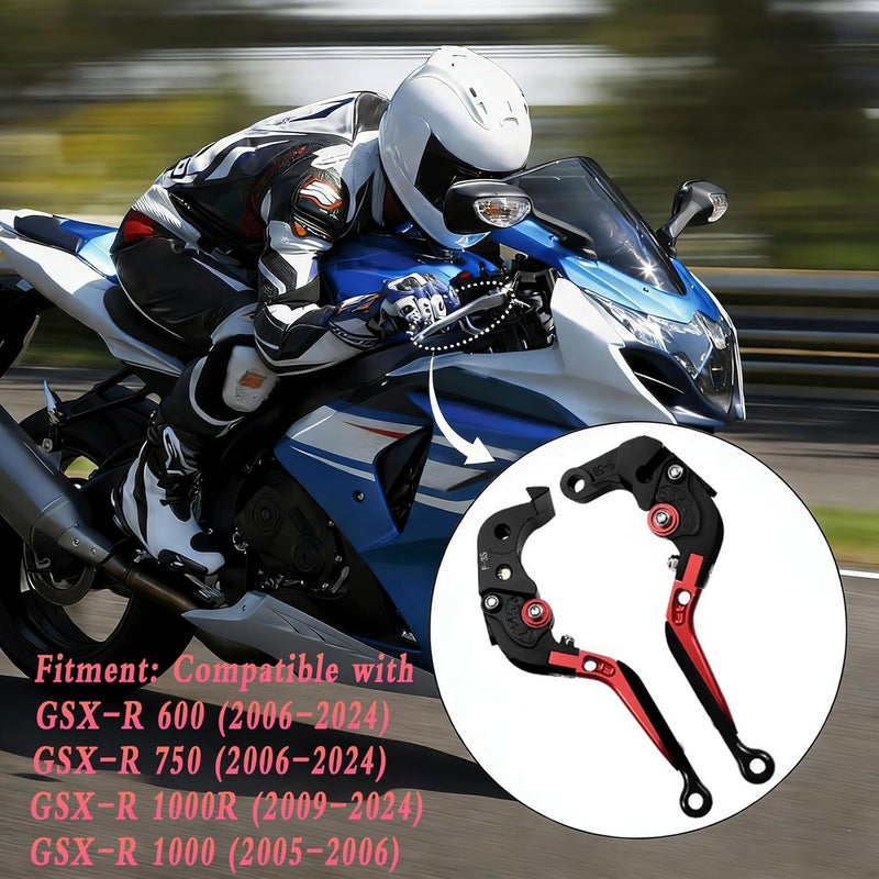XIDAODIT for Suzuki GSXR 600 750(2006-2024) 1000R(2009-2024) GSX-R 1000(2005-2006) Motorcycle Clutch Lever Folding Extendable Adjustable Handlebars Brake and Clutch Levers Set(Red) - Image 2